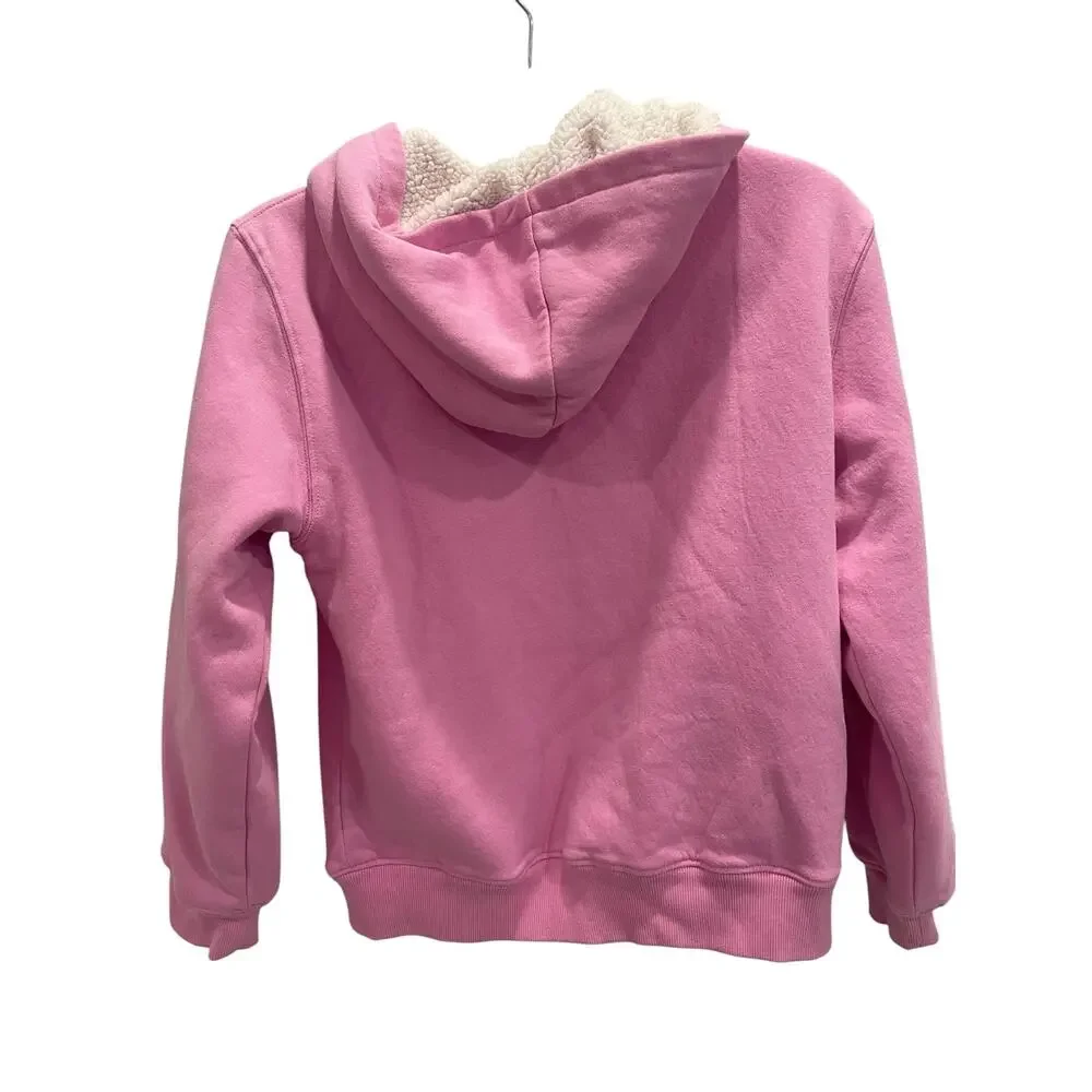 NWT Roxy Girl Pink Sherpa Lined Full Zip Floral Logo Hoodie Jacket L 14/16